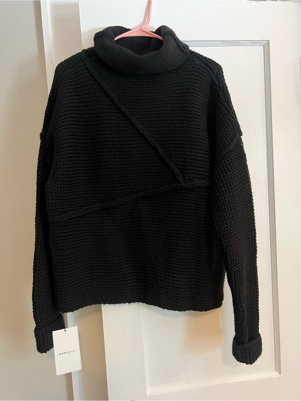 BRAND NEW! Marcella NYC designer Black Chunky Cowl Neck Sweater